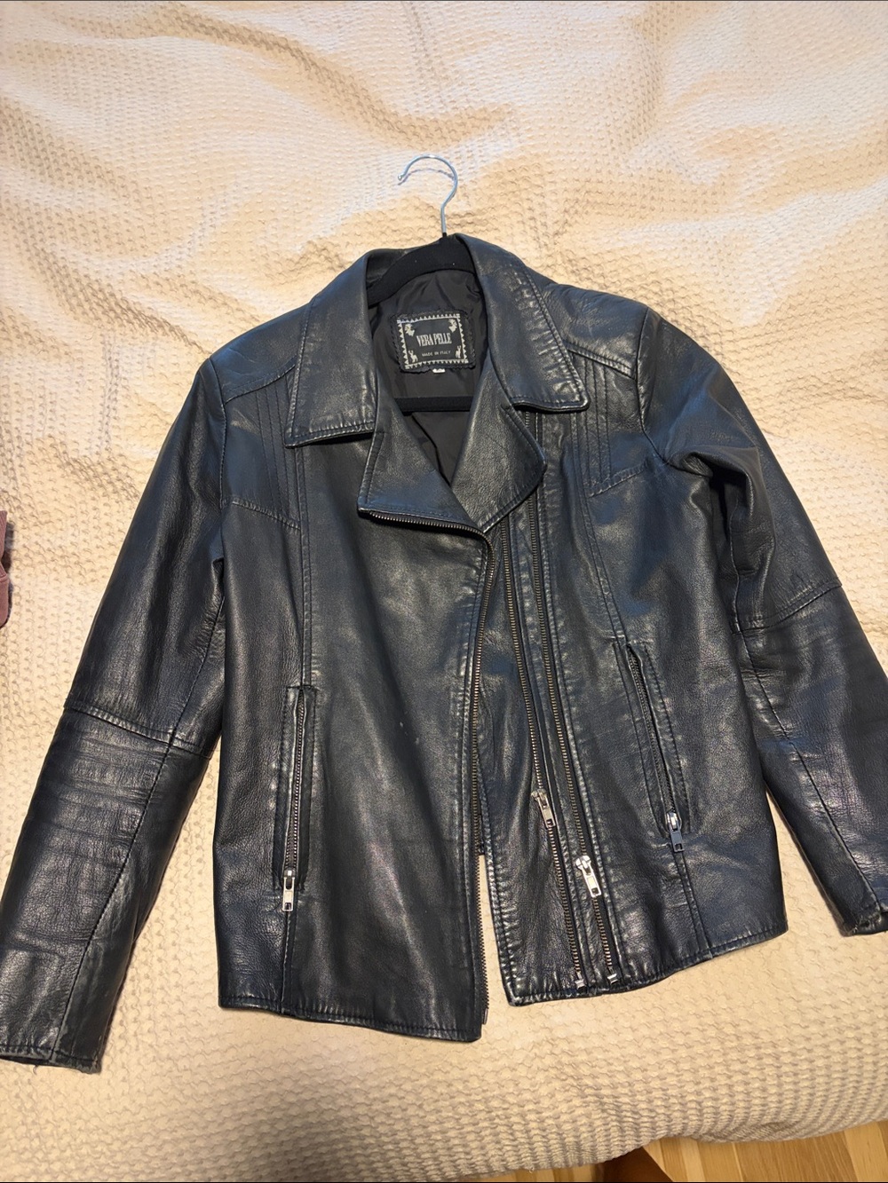 Vera Pelle Black Asymmetric Zip Leather Jacket